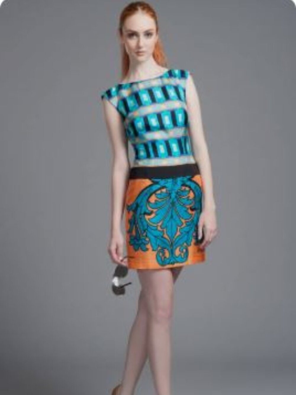 Tracy Reese NWT Mini Dress S Maximalist Y2K Archive Teal Orange Resort 2013 Silk